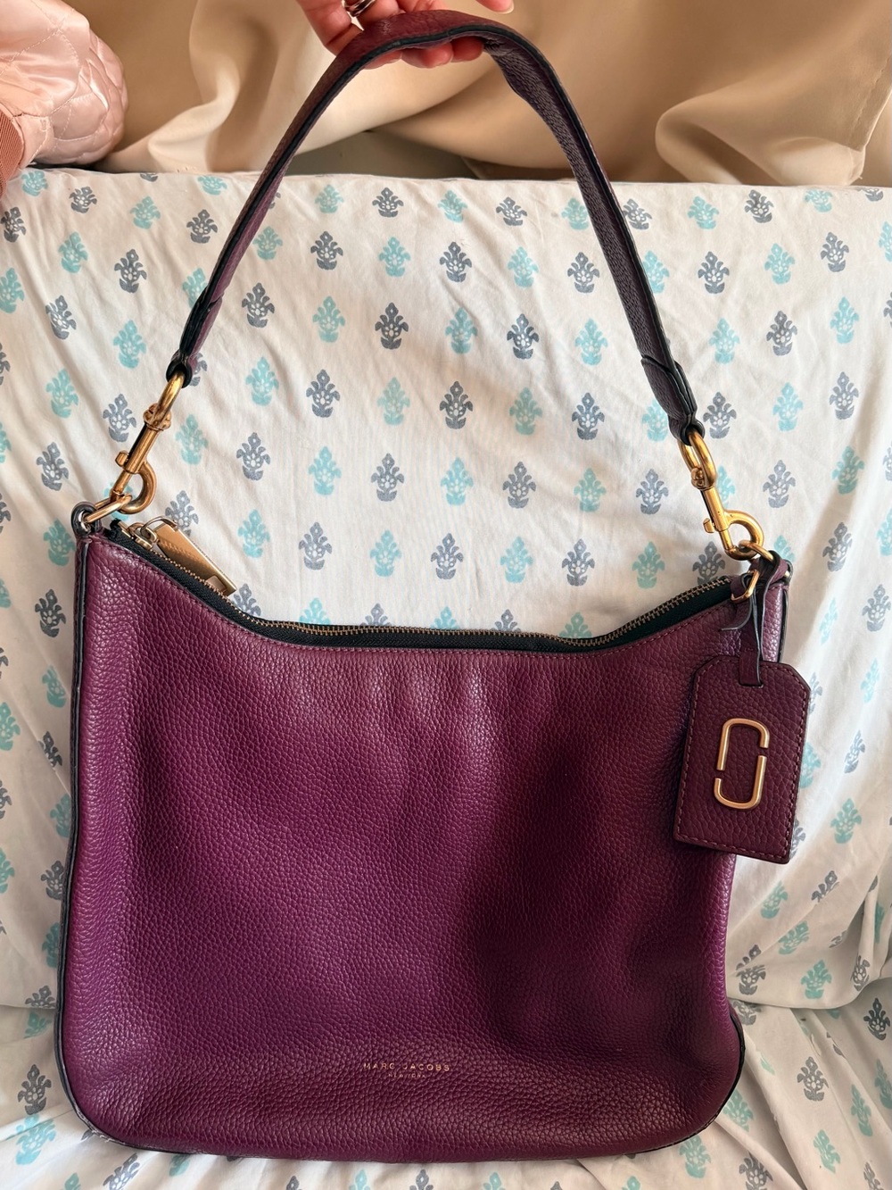 Marc Jacobs Deep Plum Pebbled Leather Shoulder Bag with Gold Hardware